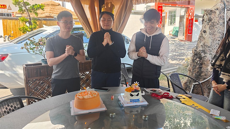 A small birthday celebration for three colleagues