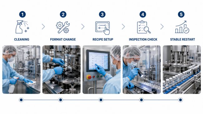 visual breakdown of time loss during packaging line changeover