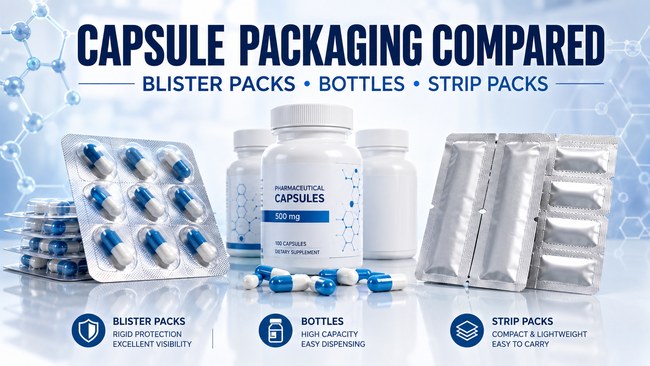 Comparaison des emballages de capsules : choix pratiques entre les plaquettes thermoformées, les bouteilles et les bandes