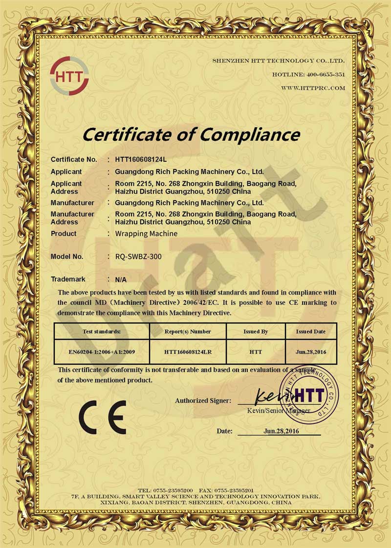 Riche Emballage Certification CE de machine d'emballage